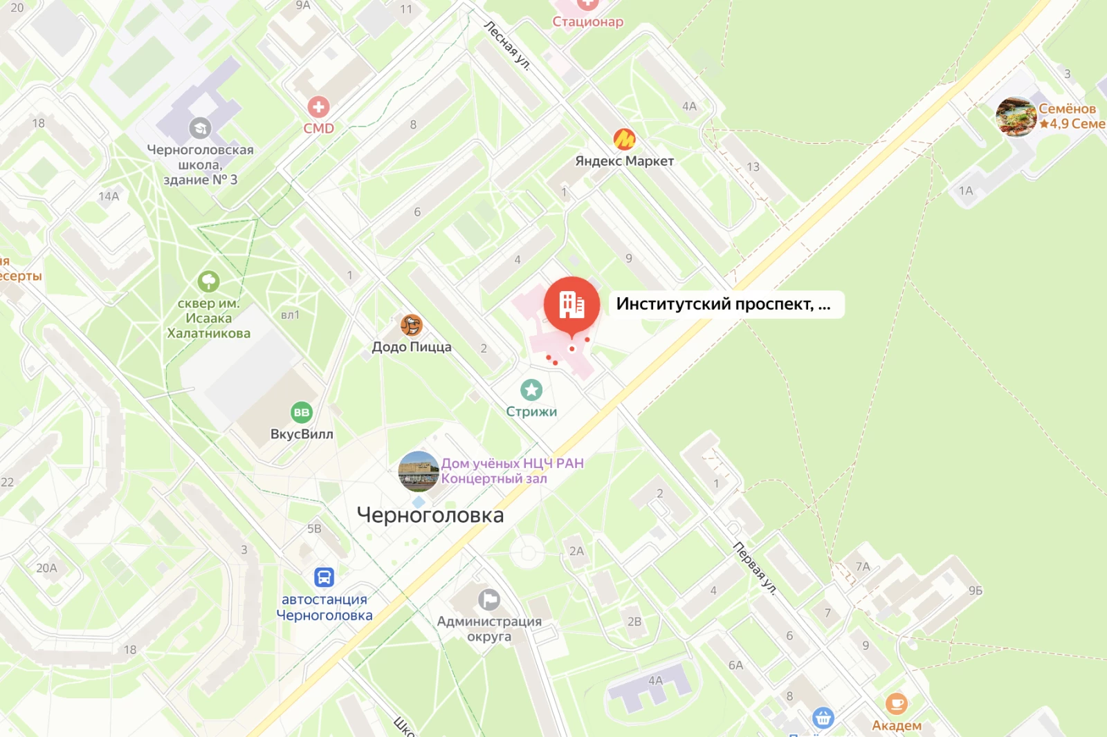 Карта проезда к моргу: Морг больницы научного центра РАН в Черноголовке