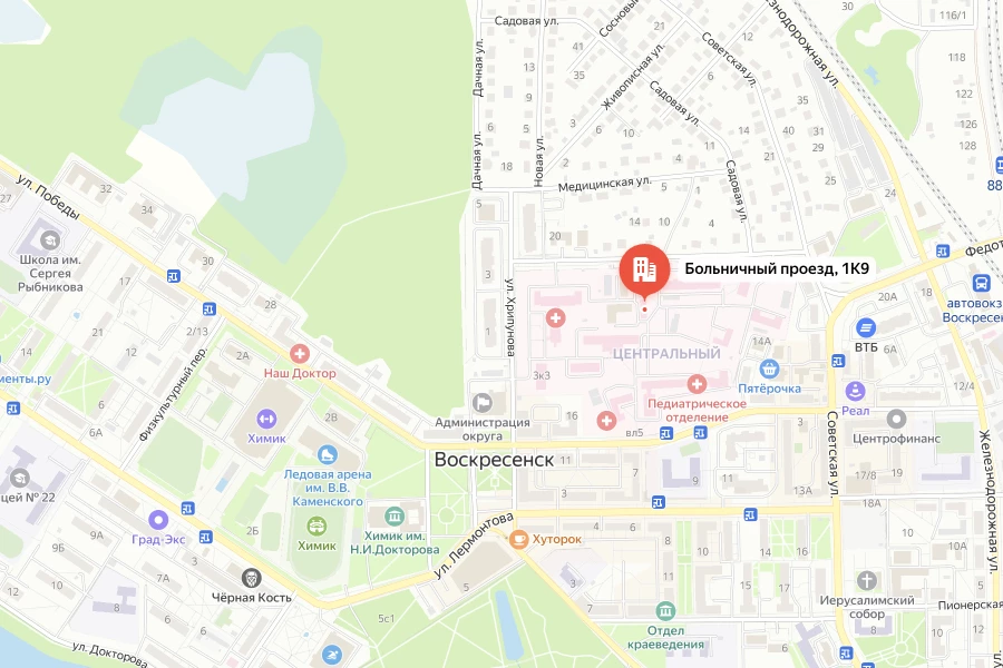 Карта проезда к моргу: Морг Воскресенской городской больницы № 1: адрес, часы работы, особенности приема тел